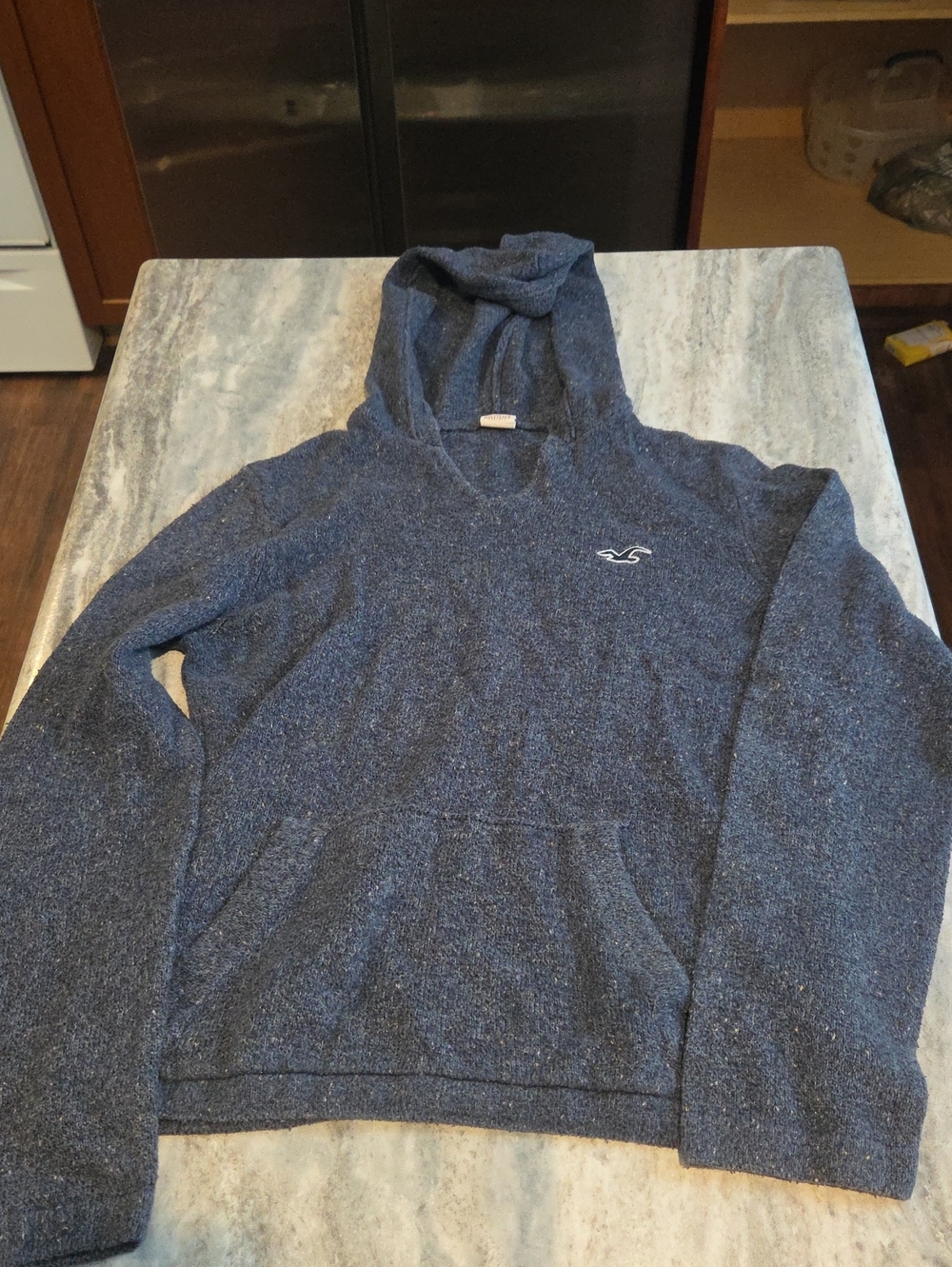 Hollister Men's Dark Navy Pullover Hoodie Sweater